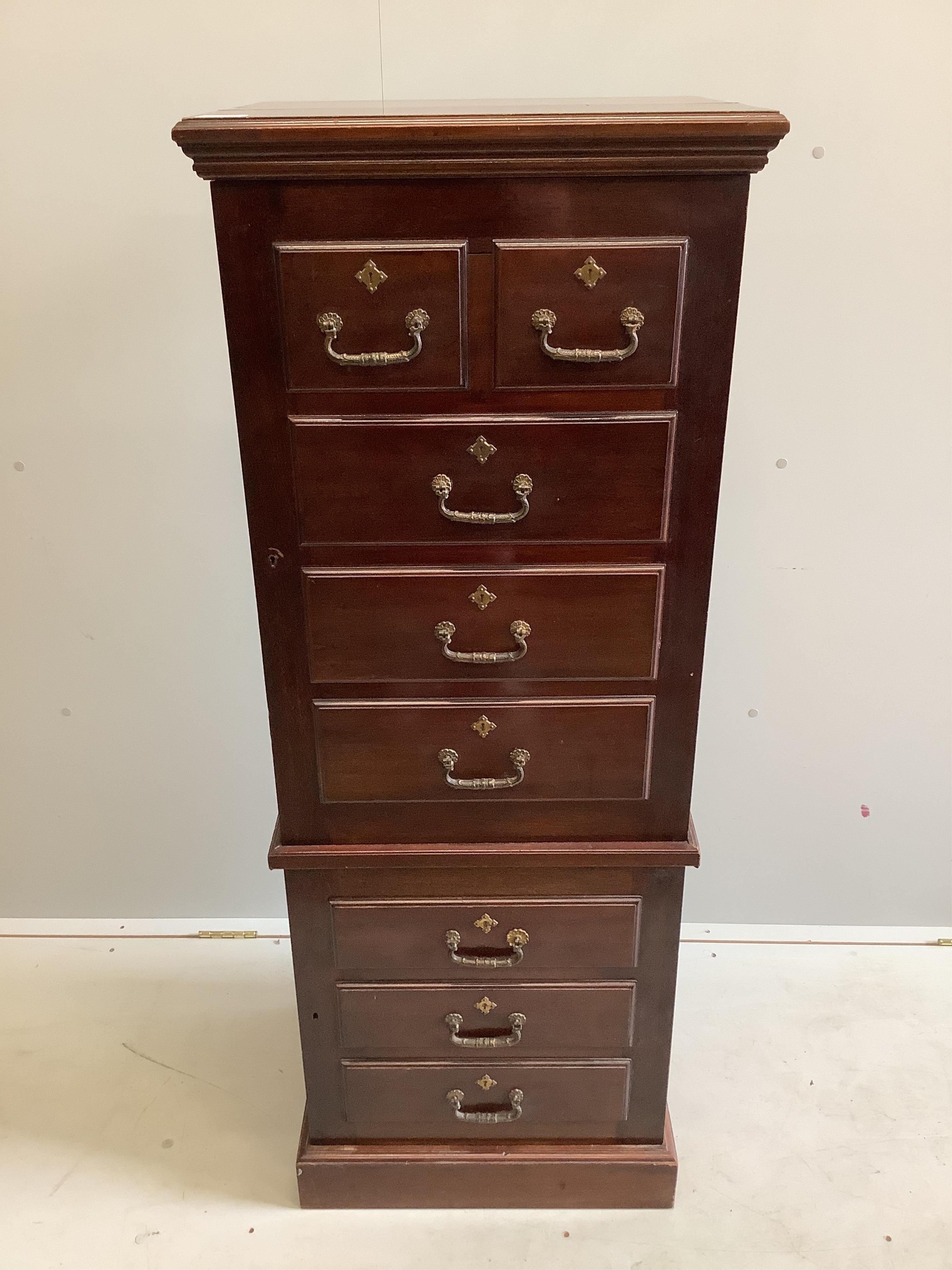 A Victorian style mahogany filing cabinet with dummy drawer front, width 53cm, depth 44cm, height 140cm. Condition - good